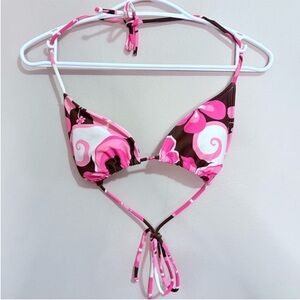 Retro Pink & Brown Swirl Triangle Bikini Top
